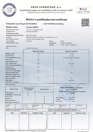 Certificato saldatore